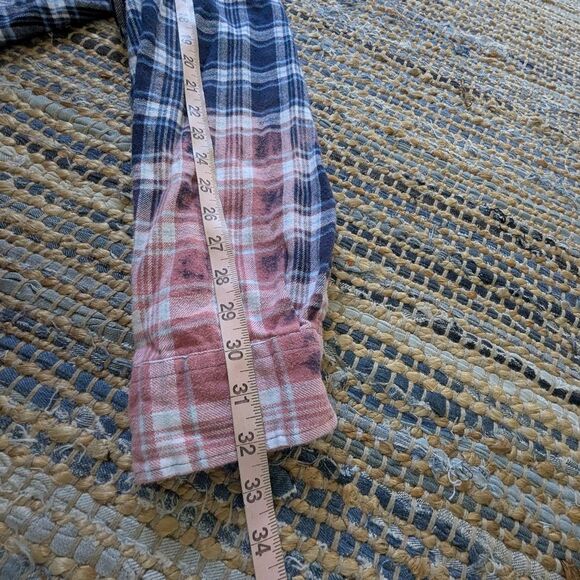 Reworked Bleached Ramones Flannel Shirt XL Punk Biker Grunge USA Flag Thrashed - Picture 5 of 7